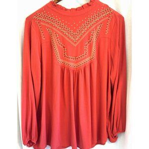 Torrid Crinkle Gauze Embroidered Blouse, Boho, Peasant, Size 14